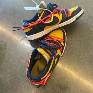 yellow ,blue and orange strapped off whites dunks